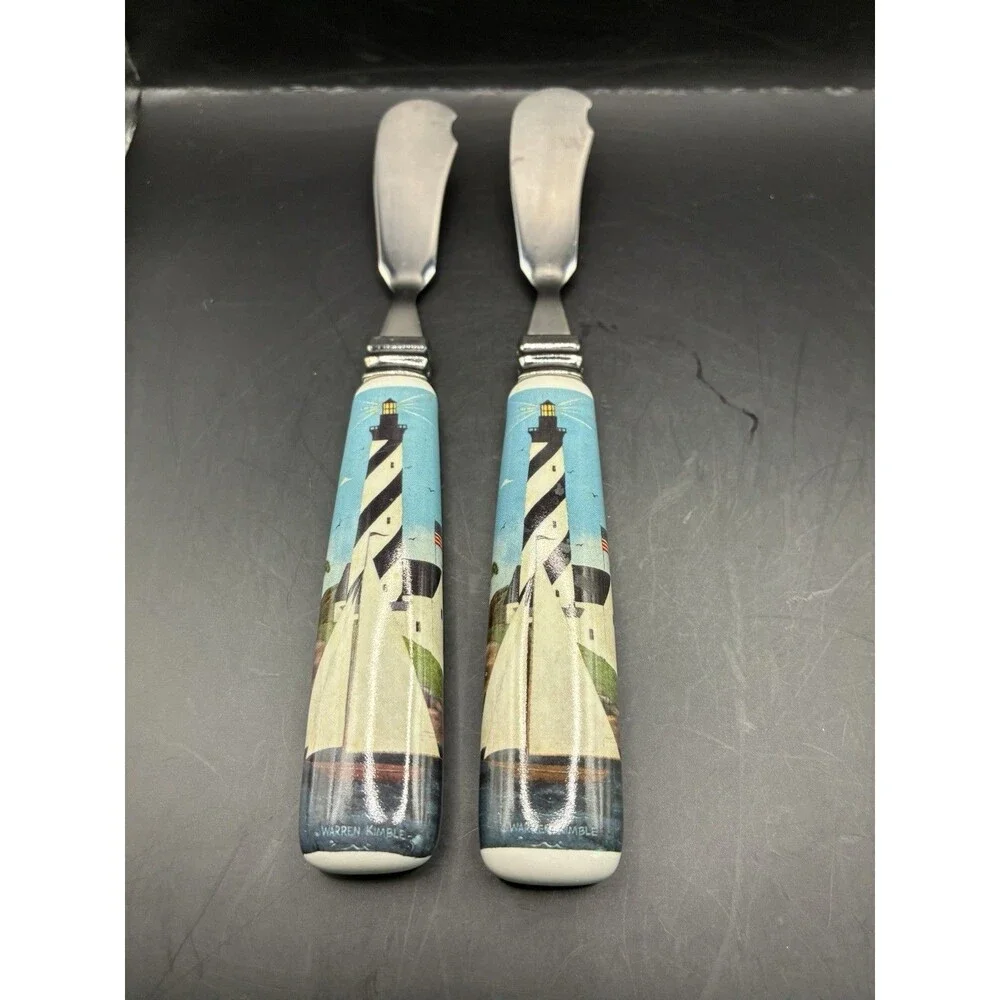 Lighthouse/Sailboat Ceramic Spreader Knives by Warren Kimble Coastal Breeze 2